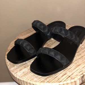 Stuart Weitzman Rose Bud Rubber Slide Sandals